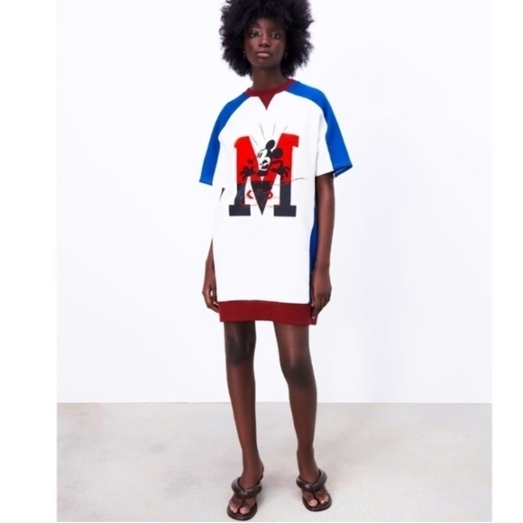 New Zara Disney Mickey Mouse Short Sleeve Shirt Sweater Mini Dress NWT Size M/L - Picture 3 of 16